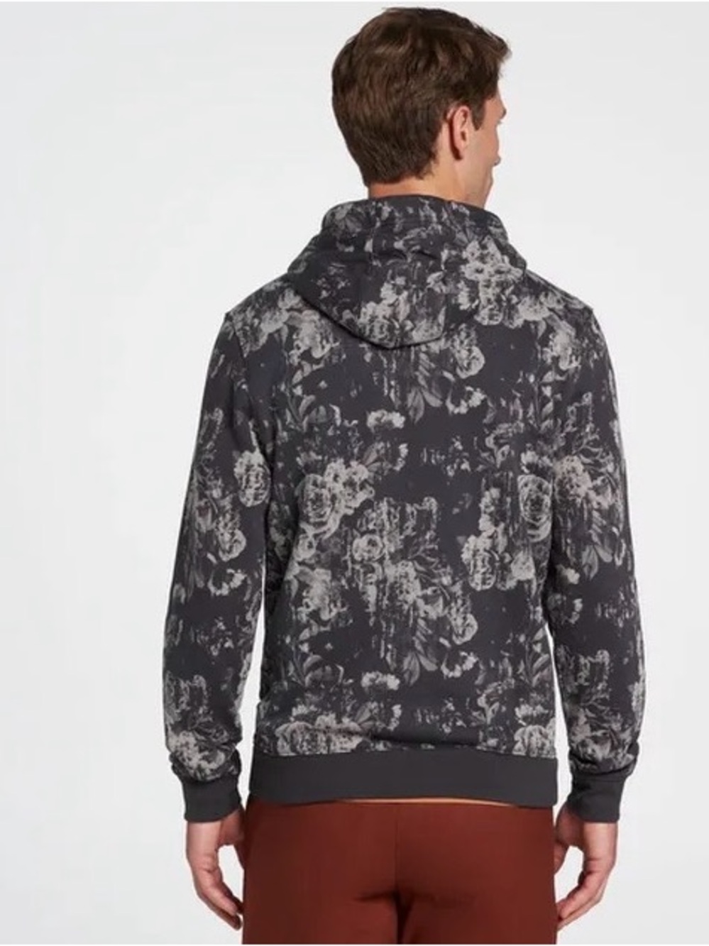 VRST Men's Classic Fleece Hoodie Monochromatic Floral Grey grey and black Medium - Picture 2 of 11